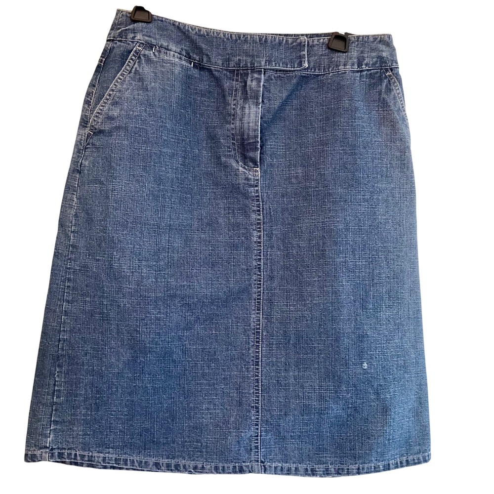 Marsh Landing Blue Denim Pencil Skirt Crosshatch Medium Wash Sz 10 Cowgirl Chic